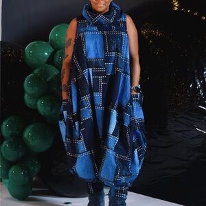 Stylish Blue Patchwork Dress/ Jumpsuit
